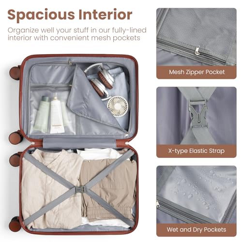 YAMTION Luggage Sets 6 Piece,Hardside 20In Suitcase with Spinner Wheels,TSA Lock,Carry On Suitcase Travel Essentials for Personal Items - color: A-Beige