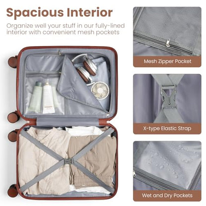 YAMTION Luggage Sets 6 Piece,Hardside 20In Suitcase with Spinner Wheels,TSA Lock,Carry On Suitcase Travel Essentials for Personal Items - color: A-Beige