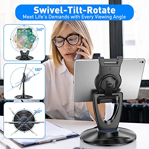 iPad Tablet Stand Holder for Desk - 6 inch to 13 inch - Stable, Adjustable - 360° Swivel Angle Pen Phone iPad Stand for Store, Retail Kiosk, Reception, Home Office, Gift Ideas - Black - color: Black