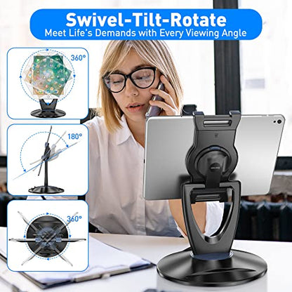 iPad Tablet Stand Holder for Desk - 6 inch to 13 inch - Stable, Adjustable - 360° Swivel Angle Pen Phone iPad Stand for Store, Retail Kiosk, Reception, Home Office, Gift Ideas - Black - color: Black