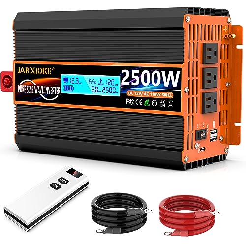 2500 Watt Pure Sine Wave Power Inverter 12V DC to 110V 120V Converter for Family RV Off Grid Solar System Car with Type-C Ports 3 AC Power Outlets Dual USB Ports LCD Display Wireless Remote Control - size: 12V-2500W
