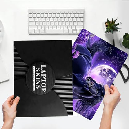 Universal Laptop Skin Sticker with 2 Wrist Pad Skins, Waterproof Scratch Resistant Vinyl Laptop Cover Decal, Cut to Fit for 11–15.6 Inch MacBook HP Dell Lenovo, Black Horse Moon - color: Black Horse Moon