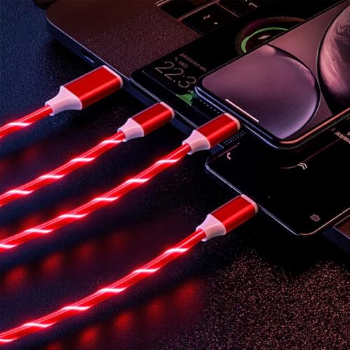 IHAO 3in1 Lighted up LED USB A to USBC MicroUSB Charger Cable Fast Charge Visible Current Flowing Compatible with Almost All Electrical Devices-39Inches Red - color: 3 Combinations Red