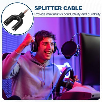 MECCANIXITY 2Pcs Headset Mic Splitter Adapter, 3.5mm Male to Dual Female Y Splitter Microphone and Audio Jack Adapters for PC Laptop Smartphone, Blue - color: Blue