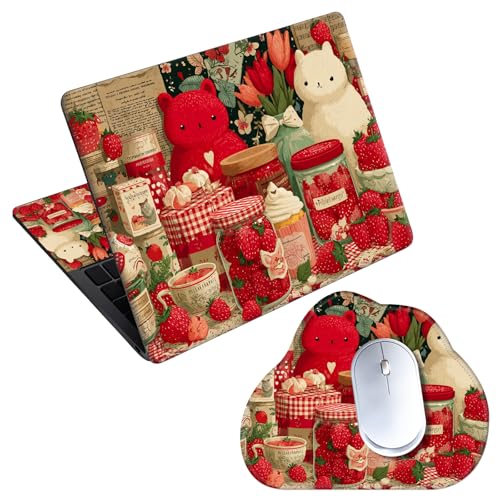 Laptop Skin Sticker Decal 15-15.6 Inch with Cute Mouse Pad, Universal Reusable Vinyl Sticker for 12.1 13 13.3 14 15.4 Inch Netbook and Notebook PC, Vibrant Strawberry Collage - color: Vibrant Strawberry Collage