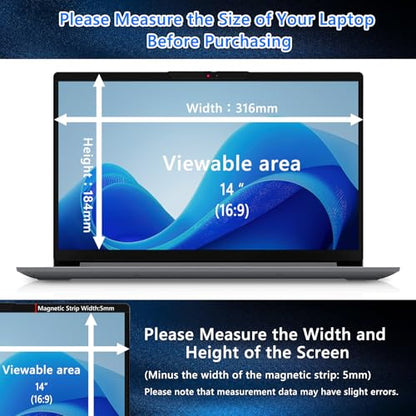 Magnetic Laptop Privacy Screen 14 Inch 16:9 (316mm x 184mm) | Anti-Spy/Glare/Reflective/Blue Light, Scratch Resistant, Smudge Resistant, Removable, Laptop Privacy Screen Protector Film - color: Laptop Screen Privacy 14 Inch 16:9