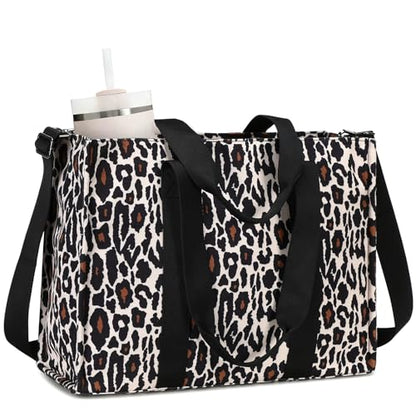 BTOOP Work Tote Bag for Women, Laptop Tote Bag With 15.6 Inch Padded Compartment, Teacher Nurse Bible Bags - color: Leopard-black