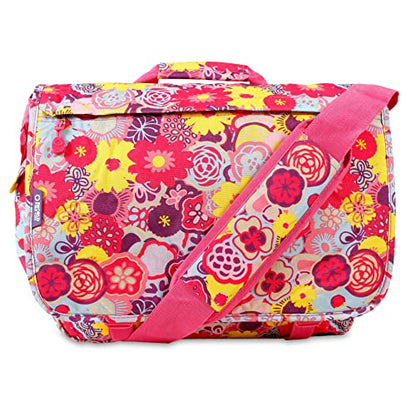 J World New York Thomas Laptop Messenger Bag for Women & Men. Kids Computer Bookbag - color: Poppy Pansy