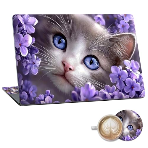 Laptop Skin Sticker Decal 15.6 Inch,12 13 13.3 14 15 15.6 in Laptop Netbook Skins for Notebook,Art Decal Removable Waterproof Scratch Resistant,Universal Vinyl Cover,Cat Purple Flower - color: Cat Purple Flower