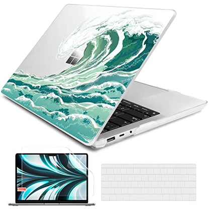 Batianda Case for 12.4" Microsoft Surface Laptop Go 3 2023 Release/Surface Laptop Go 2 (2022), Designed Clear Protective Plastic Hardshell & Keyboard Cover & Screen Protector, Waves - color: Waves