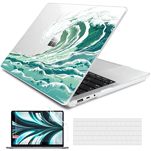 Batianda Case for 12.4" Microsoft Surface Laptop Go 3 2023 Release/Surface Laptop Go 2 (2022), Designed Clear Protective Plastic Hardshell & Keyboard Cover & Screen Protector, Waves - color: Waves
