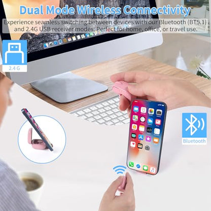 Mini Bluetooth Wireless Mouse Dual Mode Finger & Ring Touchpad Design, Rechargeable with Charging Case for PC, Laptops, Tablets & Smartphones – Ideal for Remote Control, Page Turning,Travel (Pink) - color: Pink