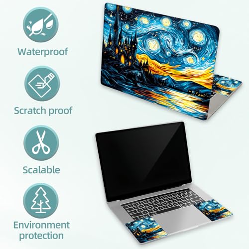 Universal Laptop Skin Decal, 3-Piece Vinyl Protector for 12 13 14 15.6" Notebook, Waterproof Anti-Scratch, Easy Trim & Bubble-Free Finish, Night Sky with Swirling Stars - color: Night Sky with Swirling Stars