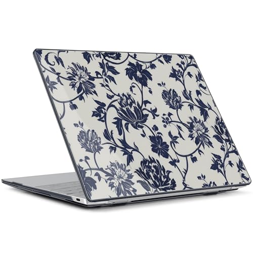 Batianda Navy Floral Vine Case for Dell XPS 13 Laptop 2024 2025 | Fits Model 9340/9345/9350 13.4" Display, Lightweight Slim Shell Protection for Girls, Office Users and Classic Style Fans - color: Navy flowers