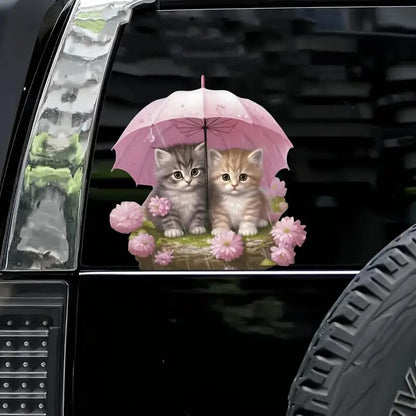Umbrella Cat PVC Vinyl Car Decals Stickers Waterproof Self-Adhesive Decals for Cars, Laptops, Trucks, Motorcycles Wall Window Luggage Scratch Cover Door Decor Sticker