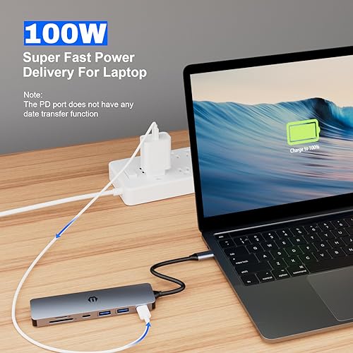 USB C Hub Multiport Adapter, 7 in 1 USB C Docking Station with HDMI, 100W PD Charger, 2 USB 3.0, USB C 3.0, SD/TF Card Reader for Chromebook Pixel, Dell XPS 13