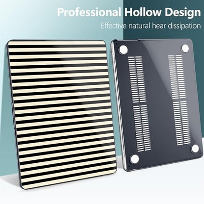 for MacBook Air 13 Inch (13.6 Inch) Case, M5/M4/M3/M2 Chip 2026 2025 2024 2023 2022, Hard Plastic Printed Cover with Screen Protector & Keyboard Cover & Dust Plugs, Black & Cream Stripes - color: Black & Cream Stripes
