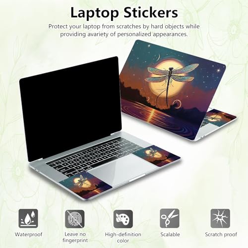 Laptop Skin Sticker Decal, Universal Reusable Vinyl Laptop Cover for 12" 13" 13.3" 14" 15" 15.4" 15.6" Notebook PC, Reusable Waterproof Scratch-Resistant with 2 Wrist Pads,Dragonfly Moon - color: Dragonfly Moon