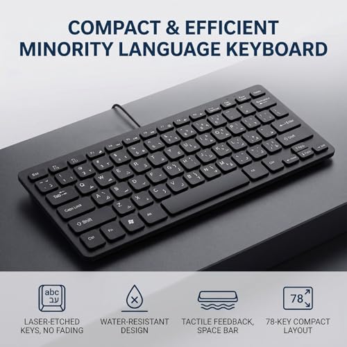 Asixxsix 78 Keys Wired Keyboard, USB Wired Minority Language Keyboard with 1.35M Cable, Plug and Play for Office, Computer and Laptop (Arabic) - size: Arabic