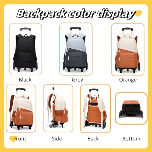 Mfikaryi Rolling Backpack, Kids Wheeled Backpack, 20L Capacity, 6 Wheels, Adjustable, Grey - color: A-6 Wheels-Grey, size: 6 Wheels