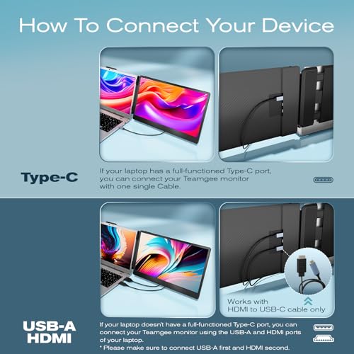 Teamgee 14” Laptop Screen Extender, S1 Dual FHD IPS Portable Monitor for 13–17” Laptops, USB-C/HDMI Plug & Play, Compatible with Windows, macOS & Android, Perfect for Hybrid Work & Travel - size: 14inch Dual