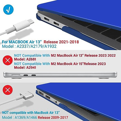 IBENZER Compatible with New MacBook Air 13 inch Case 2022 2021 2020 M1 A2337 A2179 A1932, Plastic Hard Shell Case with Keyboard Cover for Mac Retina Display with Touch ID, Royal Blue, MMA-T13RBL+1A - color: Royal Blue