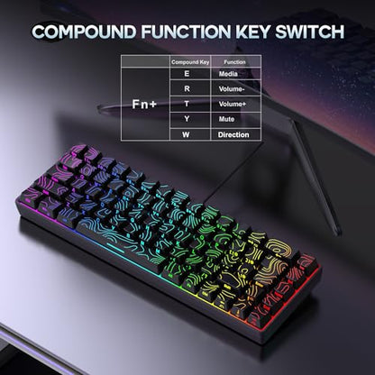 Snpurdiri 65% Wired Gaming Keyboard, 68 Keys RGB Backlit Ultra-Compact Small Gaming Keyboard, for PC/Mac Gamer, Typist, Travel, Easy to Carry on Business Trip Black - color: black