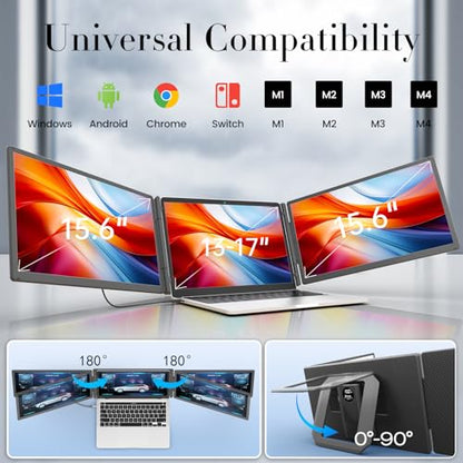 Teamgee 15.6" Triple Laptop Screen Extender with Power Bank, FHD 1080P IPS | Triple Monitor, Fits 13-17" Laptops (Mac/Windows/Android), Ideal for Home Office/Small Business