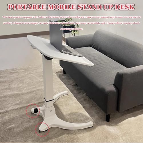 Sit Stand Mobile Workstation Training Institution Lifting Standing Desk, Mobile Flip-up Laptop Desk, Foldable Desktop Side Table, No Installation Required(White) - color: White