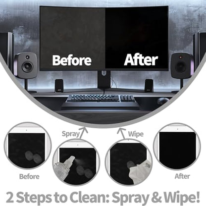 Laptop Screen Cleaner Kit: Phone Touchscreen Mist Spray and Cloth Wipes 2-Pack Grey, Hatstart Tablet Cleaning Kit for Car Display Computer TV PC Eyeglass, Compatible with iPhone, iPad, MacBook Pro - color: Grey