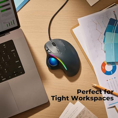 Wired Trackball Mouse with RGB Lighting, Ergonomic Thumb Control to Reduce Muscle Strain, 5 Adjustable DPI, Dual USB-C & USB-A Connectivity, Compatible with PC, Laptop, Mac, Windows-Blue - color: A-Blue