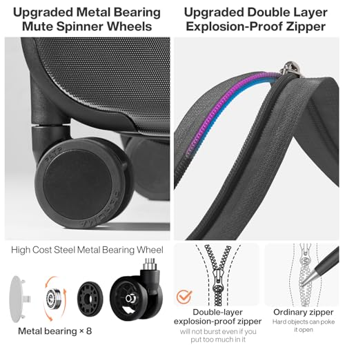 mixi Upgrade Carry on Luggage 14 Inch Underseat Personal Item Suitcases with Spinner Wheels, Hardside Rolling Suitcase PC with TSA Lock Lightweight Travel Case, Fine Grid Black - color: Fine Grid Black, size: 14in Underseat