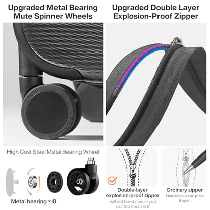 mixi Upgrade Carry on Luggage 14 Inch Underseat Personal Item Suitcases with Spinner Wheels, Hardside Rolling Suitcase PC with TSA Lock Lightweight Travel Case, Fine Grid Black - color: Fine Grid Black, size: 14in Underseat
