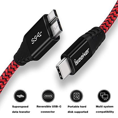 iSeekerKit Type C to Micro B Cable, USB 3.0 USB-C to Micro USB 1Ft Charge & Data Sync Cable Compatible for Samsung Galaxy S5/ Note 3, Toshiba Canvio, WD External Hard Drive | Charge Data Sync Cable Compatible for Samsung Galaxy S5 Note 3, Toshiba Canvio,