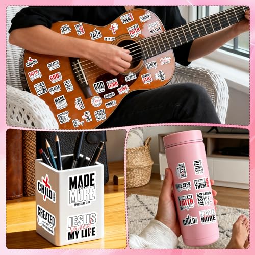 100 Pcs Bible Verse Christian Stickers Religious Faith Sticker | Prayer Bible Stickers, Matte Waterproof Vinyl, Scripture Faith, Religious Decals for Luggage Laptop Journal - style: Bible Verse