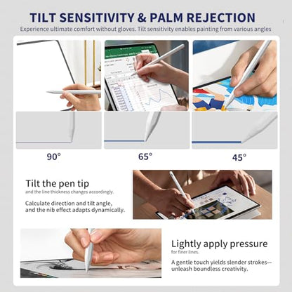 Stylus Pen for iPad,(2018-2026) Fast Charge with Tilt Sensitivity & Palm Rejection Compatible with iPad Pro 11"/12.9", iPad mini 5/6, iPad Air 3/4/5, iPad 6/7/8/9/10 (White) - color: White