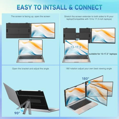 Laptop Screen Extender, 2025 Upgraded Ultra-Thin 14” FHD 1080P Portable Monitor, Lightweight Dual Laptop Monitor Extender for 13-17.3” Laptops, Plug n Play for Windows/Mac/Android