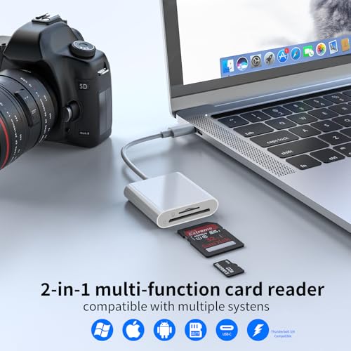 USB C SD Card Reader 2-in-1, USB-C to SD/Micro SD Card Reader for iPhone 15/16 Pro Max, iPad Pro/MacBook, Digital Camera, Fast Data Transfer, Compact Memory Card Adapter-2 Slots