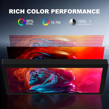 12.3 Inch IPS Stretched Bar LCD Travel Display 1920 * 720 Secondary Monitor, HDMI USBC, Mini Portable Monitor Metal Material for Laptop Computer Windows Aida64 GPU CPU RAM Monitoring,Built-in Speaker