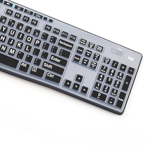 Keyboard Cover Skin Protector with Large Letters Fit Logitech MK295 MK275 MK270 Keyboard, Logitech K200 K260 K270 K275 K295 MK200 MK260 Ultra Thin Desktop PC Silicone Keyboard Cover - color: Large Letters Black