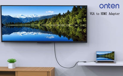 ONTEN VGA to HDMI Adapter, 1080P VGA to HDMI (Male to Female) for Computer, Desktop, Laptop, PC, Monitor, Projector, HDTV with Audio Cable and USB Cable (Black) (2 Pcs)