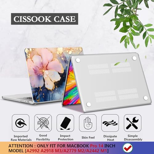CISSOOK Compatible with MacBook Pro 14 inch Case 2026 2025 2024 2023 2022 | A3434 A3427 A3426 A3112 A3185 A3401 A2918 A2992, 5in1 Kit Hard Shell Case for MacBook Pro 14 M1 M2 M3 M4 M5, Marble Flower - color: 14inch-Marble Flower