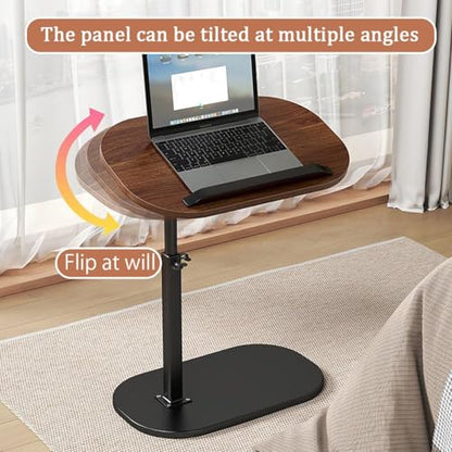 C Table End Table Adjustable Height,Round Recliner Side Table,360°Swivel Bathtub Tray Table Withthick Metal Bracket,Small Coffee Tabl,Modern Bedside Table,for Sofa/Bed/Bathtub(Dark Brown) - color: Dark Brown