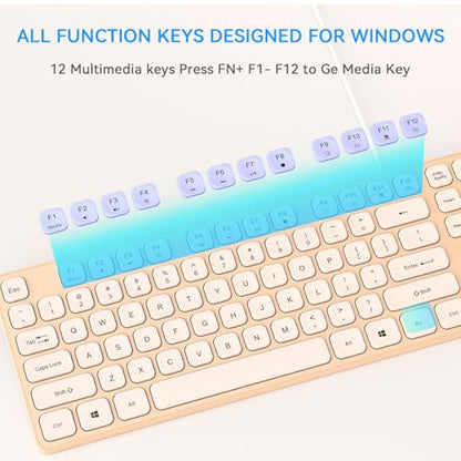Wired USB Keyboard, Comfortable Quiet Chocolate Keys, Durable Ultra-Slim Computer Keyboard Wired(QWERTY) for PC, Windows 11/10/8/7/XP (Milk Tea, Wired Keyboard for Windows) - color: Milk Tea