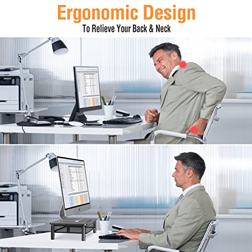 ELIVED 2 Pack Monitor Stand Riser with Metal Drawer, 3 Height Adjustable | with Larger Storage Space for Home and Office Supplies, Metal Desktop Stand for Laptop Computer Printer PC iMac