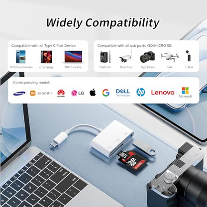 3IN1 SD Card Reader,USB C SD Card Reader,supports SD and MicroSD memory card adapter(includes USB A female port),compatible with flash drives,iPhone 15/16,MacBook,Mac,Trail Camera viewer,Plug and play - size: 3IN1 SD Card Reader