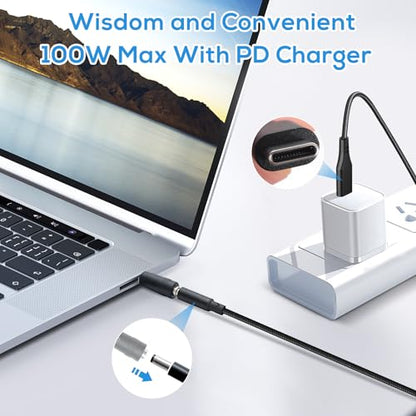 Universal Charger Supply 100W PD Power Cable, USB C to DC Adapters 10PCS Power Plug Kit, 5.5x2.1mm Round Barrel Jack for Sony Toshiba Samsung Acer Asus Lenovo Dell HP Laptop Charging Connector Tips