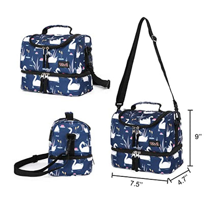 Tilami Rolling Backpack 18 inch Double Handle with Lunch Bag Wheeled Kids Backpack, Swan Blue - color: Swan Blue