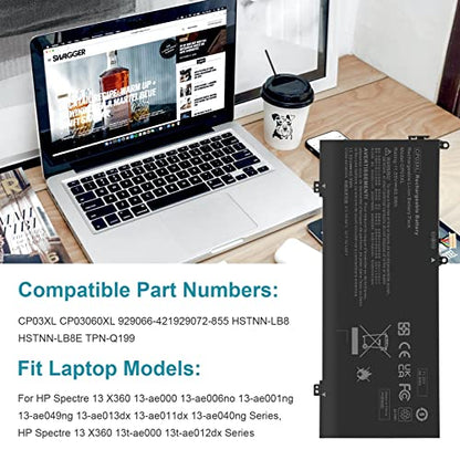 CP03X CPO3XL 929066-421 Battery for HP Spectre X360 Convertible 13-ae 13-ae000 13-ae0xx 13-ae013dx 13-ae012dx 13-ae011dx 13-ae014dx 13t-ae000 13-ae001ng HSTNN-LB8E CP03060XL 929072-855 13-ae049ng - size: 10.35*4.49*0.2inch