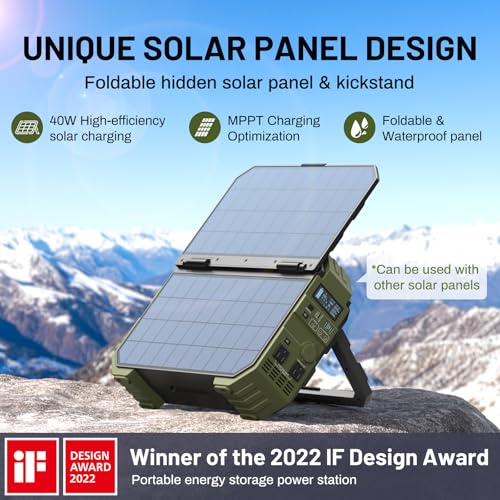 BROWEY 1600W (3200W Peak) Portable Power Station, 1024Wh LiFePO4 Battery with Built-in Solar Panel, 100W USB-C PD, Solar Generator for Camping, RV, Home Backup, Emergency - style: S1600 Green